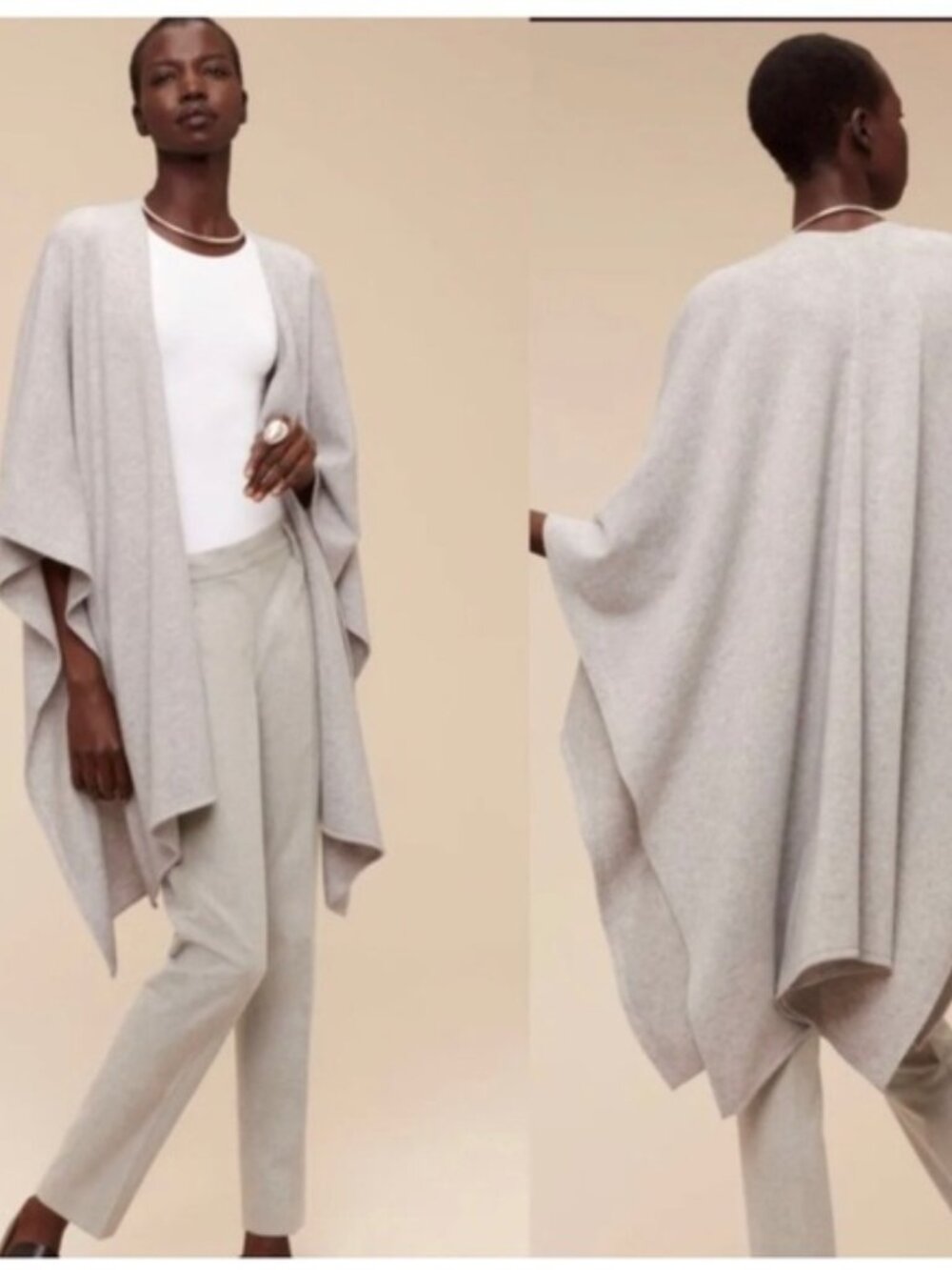 BABATON By Aritzia Sz XXS-XS Heather Beige 80% Wool 20% Cashmere Wrap Poncho